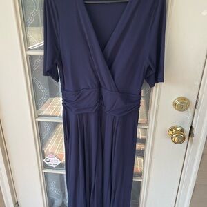 Boden Navy Wrap Dress Size 12R 💙 Ruched Waist Flowy Stretch Midi